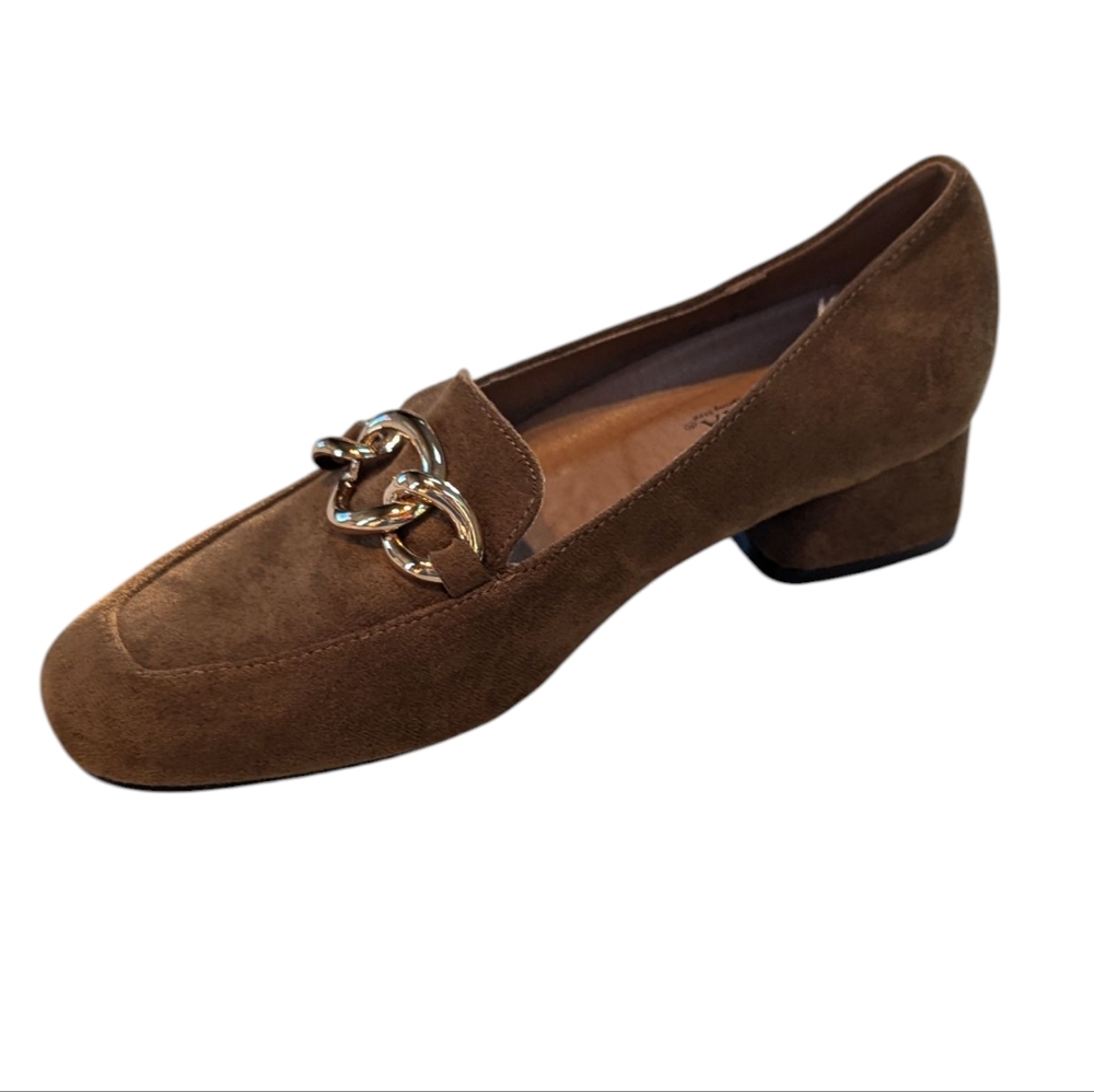 Patrizia By Spring Step,Grandloaf, Brown MicroSuede Gold Buckle Loafer. 39/8.5